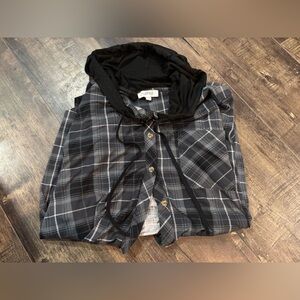 Black and Gray Plaid Button-Up Hoodie